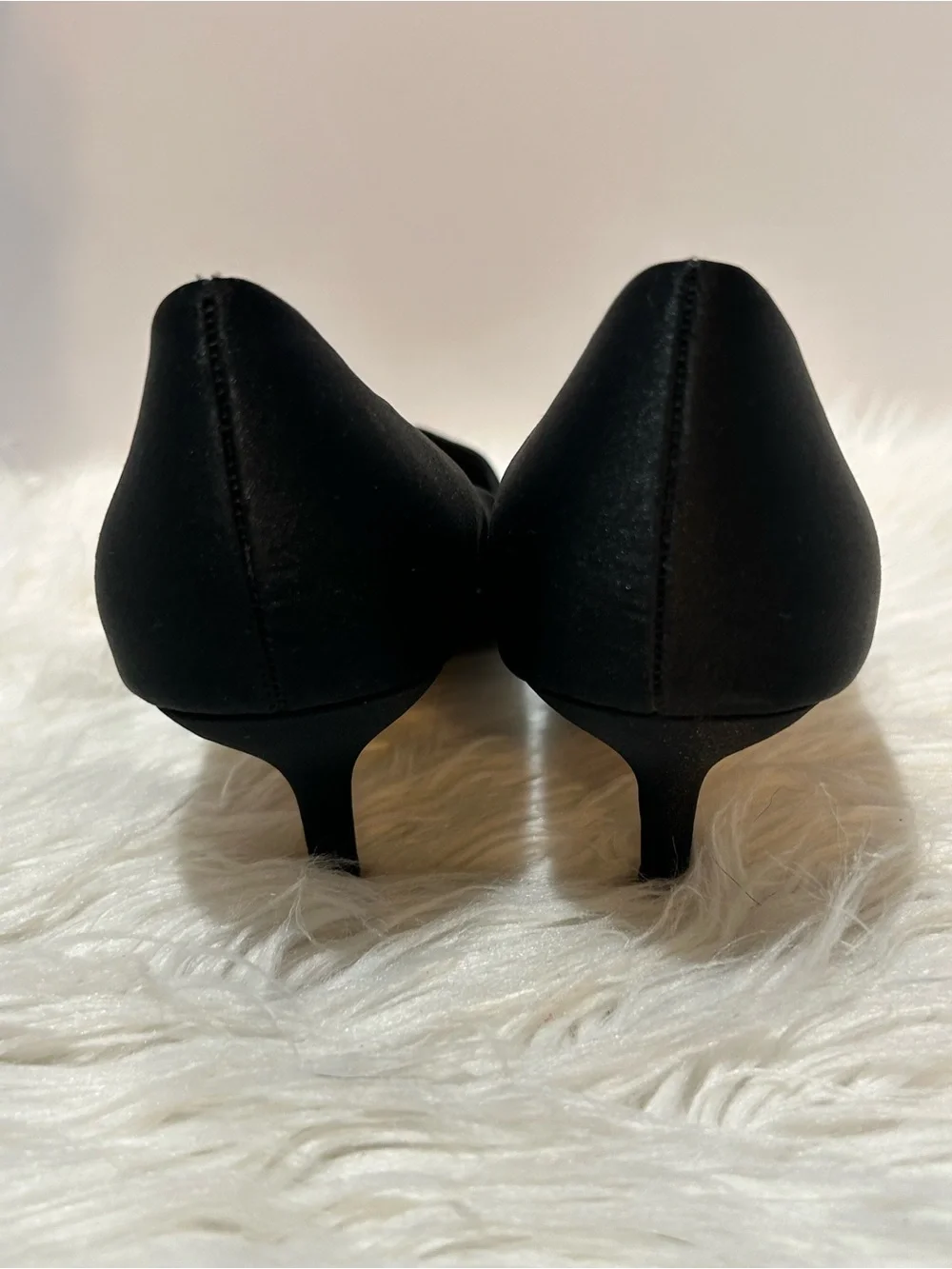 Nina Black Pointed-Toe Crystal-Stud Kitten Heels 7.5